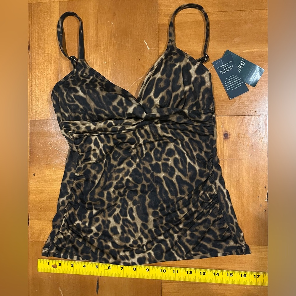 Lauren Ralph Lauren Leopard Print Swim Tankini Top - Black & Brown